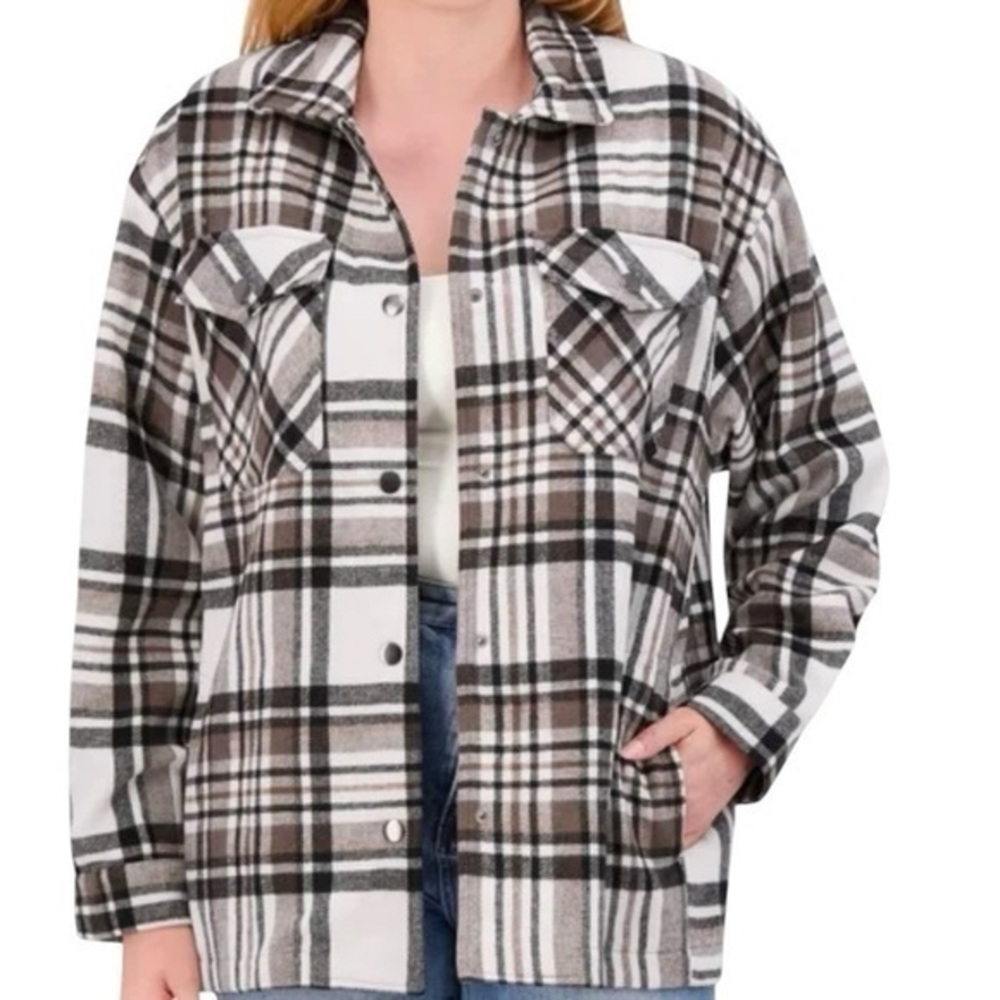 HFX Ladies Shirt Jacket - Color Brown Plaid - Size XXL (18-20)- NWT